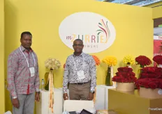 Peter Kemei and Andrew Wambua at the mZurrie Flowers stand. The Kenyan flower growers were busy all day with client meetings.